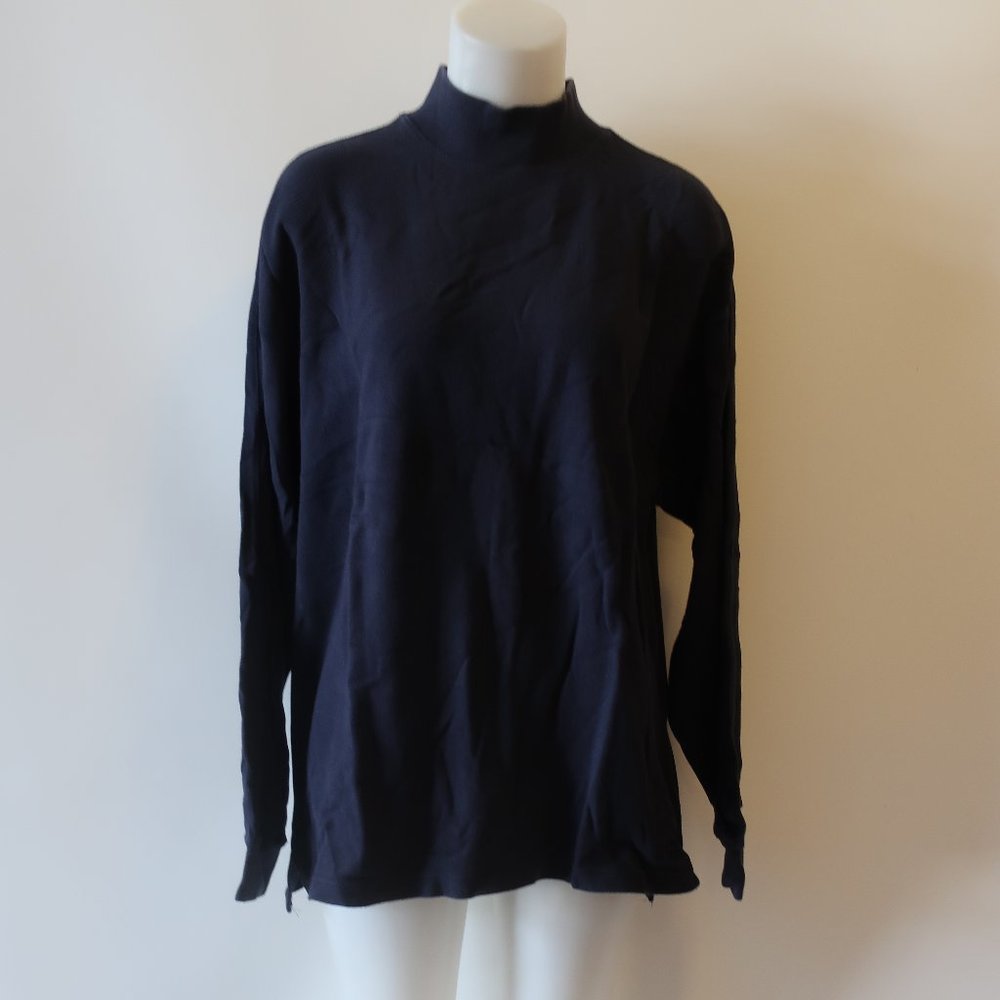 WILKE RODRIGUEZ NAVY MOCK NECK LONG SLEEVE TOP L *